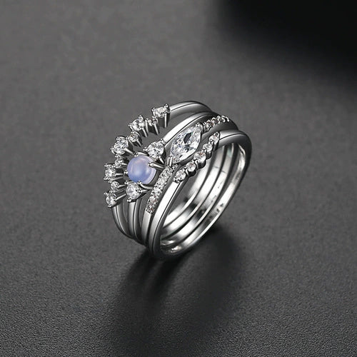 Women's Copper Geometric Ring Set With Zircon Accents Electroplated Detachable Multiwearable Fashion Jewelry