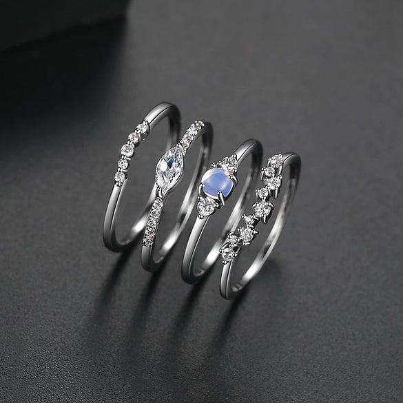 Women's Copper Geometric Ring Set With Zircon Accents Electroplated Detachable Multiwearable Fashion Jewelry