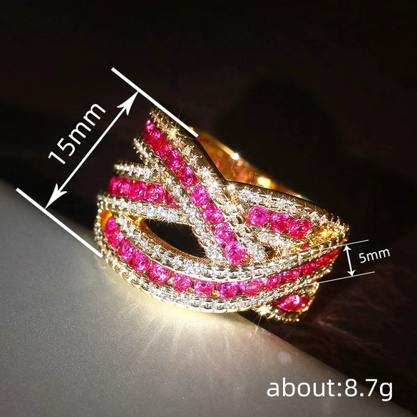 Women's Copper Geometric Ring With Zirconia And Gold Edge Light Luxury Style
