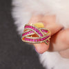 Women's Copper Geometric Ring With Zirconia And Gold Edge Light Luxury Style