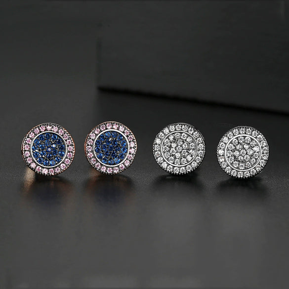 Women's Copper Geometric Round Earrings With Microinlaid Zircon And Electroplated Finish Light Luxury Style