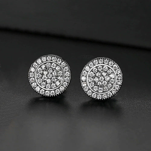 Women's Copper Geometric Round Earrings With Microinlaid Zircon And Electroplated Finish Light Luxury Style