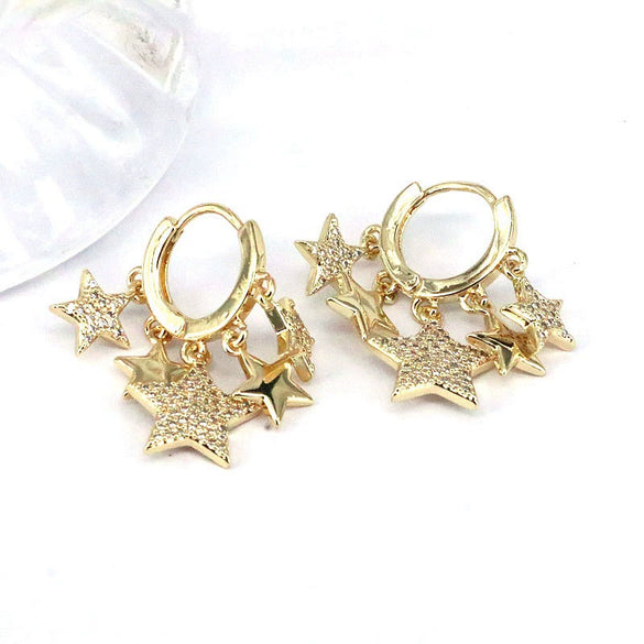 Women's Copper Geometric Star Earrings With Electroplating
