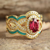Women's Copper Geometric Style Threepiece Ring Set With Zirconia