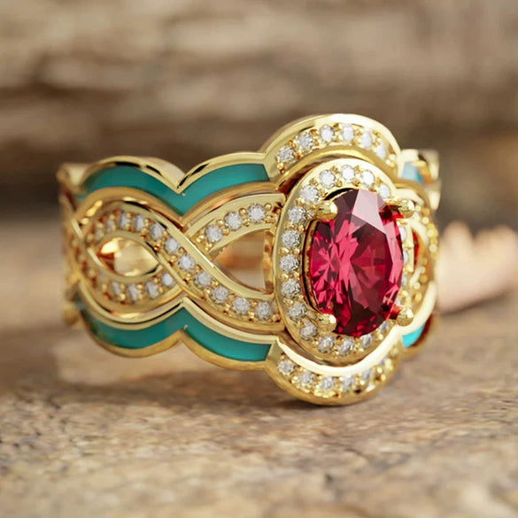 Women's Copper Geometric Style Threepiece Ring Set With Zirconia