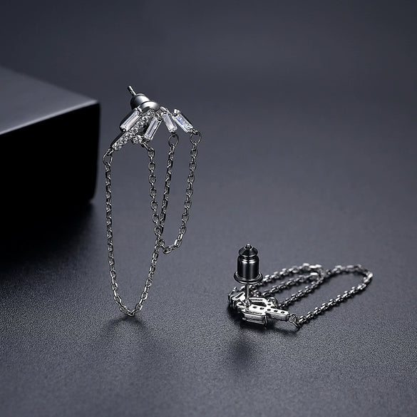 Women's Copper Geometric Tassel Chain Drop Earrings With Zircon Inlay And Electroplated Finish