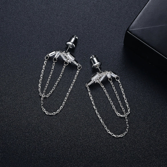 Women's Copper Geometric Tassel Chain Drop Earrings With Zircon Inlay And Electroplated Finish
