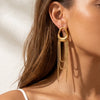 Women's Copper Geometric Tassel Earrings With Long Chain Design And Plated Finish Stainless Steel Posts Wholesale