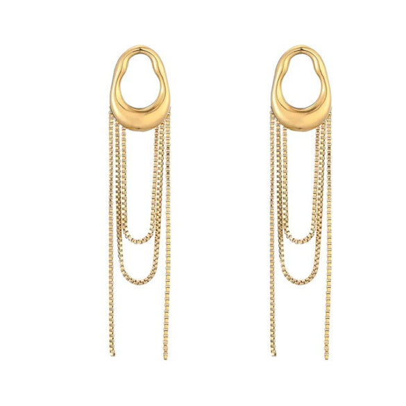Women's Copper Geometric Tassel Earrings With Long Chain Design And Plated Finish Stainless Steel Posts Wholesale