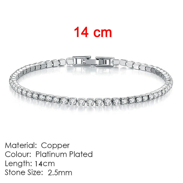 Women's Copper Geometric Tennis Bracelet With Full Crystal And Round Zircon Inlay Electroplated Fashion Stacked Chain Bracelet