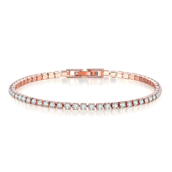 Women's Copper Geometric Tennis Bracelet With Full Crystal And Round Zircon Inlay Electroplated Fashion Stacked Chain Bracelet