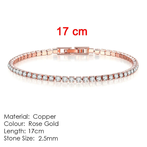 Women's Copper Geometric Tennis Bracelet With Full Crystal And Round Zircon Inlay Electroplated Fashion Stacked Chain Bracelet