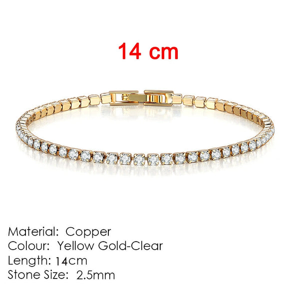 Women's Copper Geometric Tennis Bracelet With Full Crystal And Round Zircon Inlay Electroplated Fashion Stacked Chain Bracelet