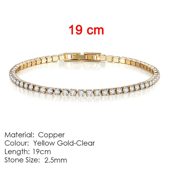 Women's Copper Geometric Tennis Bracelet With Full Crystal And Round Zircon Inlay Electroplated Fashion Stacked Chain Bracelet