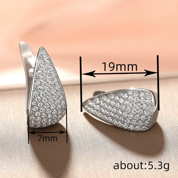 Women's Copper Geometric Water Drop Zirconia Earrings Chic Minimalist Style