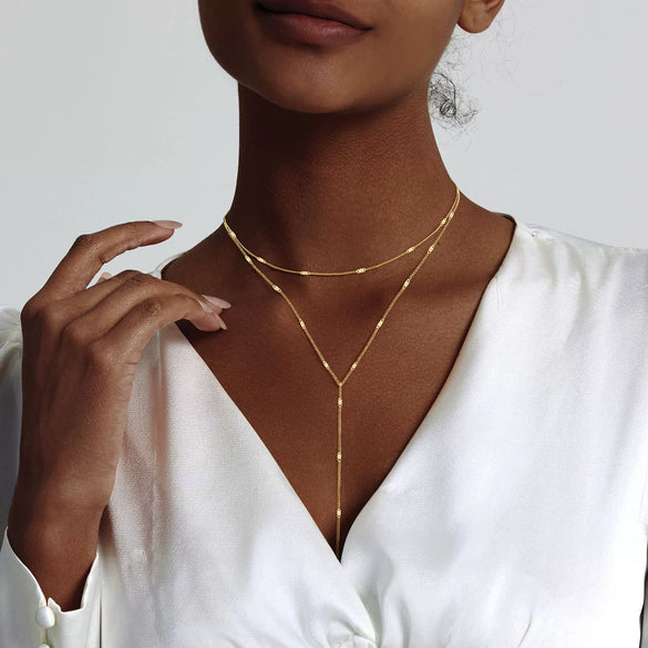 Women's Copper Geometric Y Shaped Necklace With Electroplated Finish Elegant Minimalist Fashion Jewelry