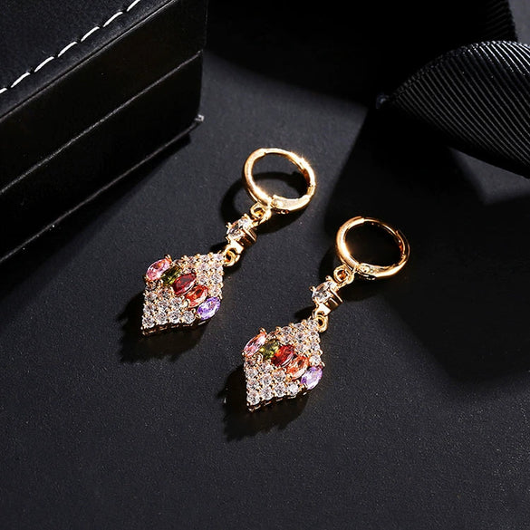 Women's Copper Geometric Zircon Earrings Natural Style Electroplated Dangle Earrings With Color Accents