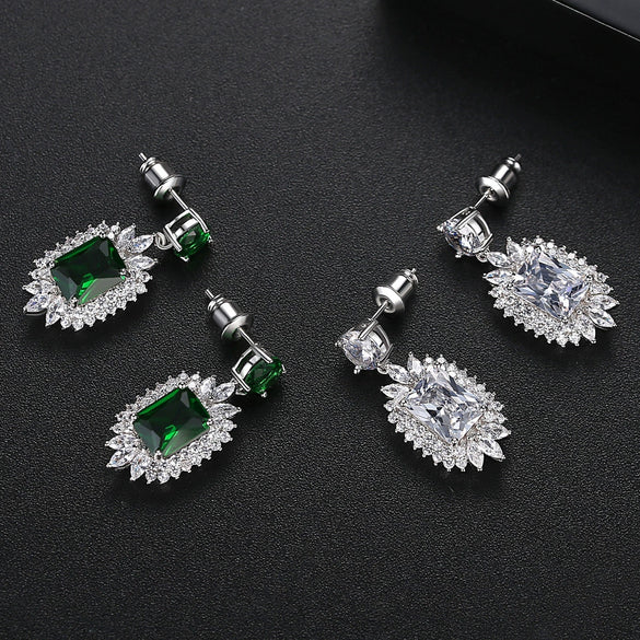 Women's Copper Geometric Zircon Inlaid Earrings With Electroplated Finish Fashion Jewelry For Bridal And Formal Wear Wholesale