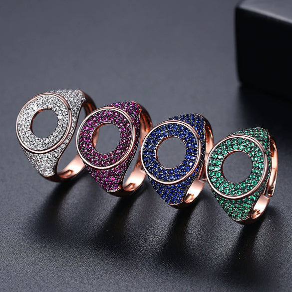 Women's Copper Geometric Zircon Open Ring Adjustable Fashion Hip Hop Statement Jewelry Wholesale