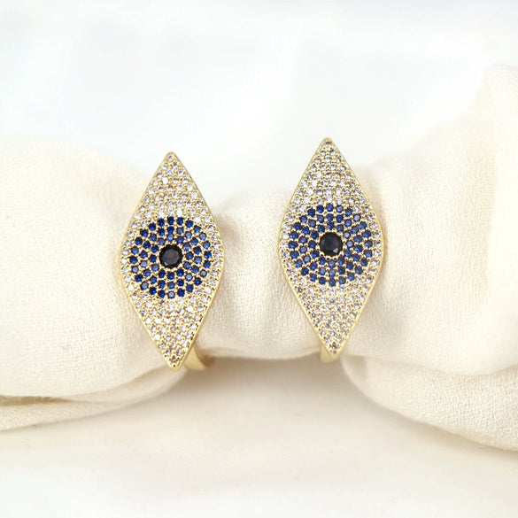 Women's Copper Gold Inlaid Micro Paved Zircon Eye Ring Geometric Ins Style Fashion Statement Ring