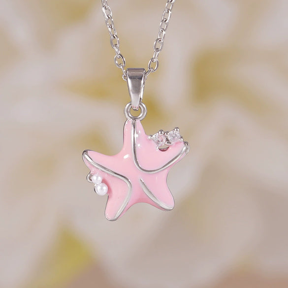 Women's Copper Gold Plated Animal Zodiac Starfish Pendant Necklace With Mixed Gemstone Setting And O Word Chain