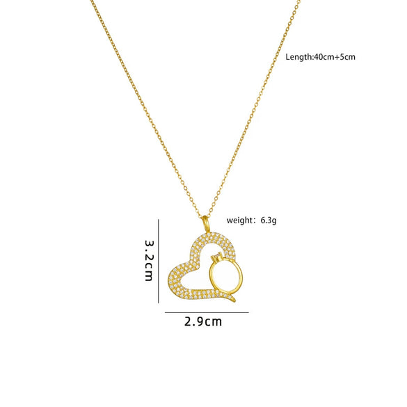 Women's Copper Gold Plated Heart Shape Mixed Gemstone Inlay Zircon Necklace O Chain Light Luxury Style