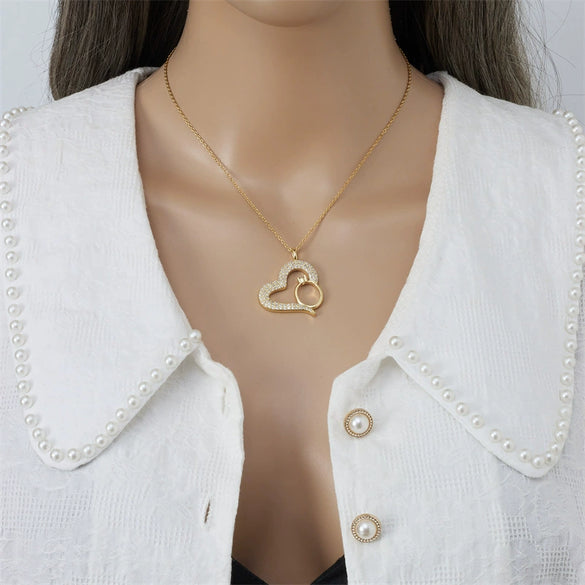 Women's Copper Gold Plated Heart Shape Mixed Gemstone Inlay Zircon Necklace O Chain Light Luxury Style