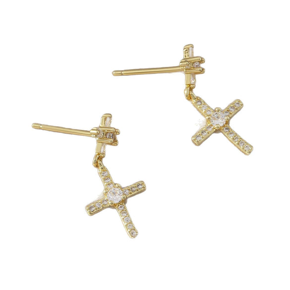 Women's Copper Goldplated Geometric Cross Ear Nail