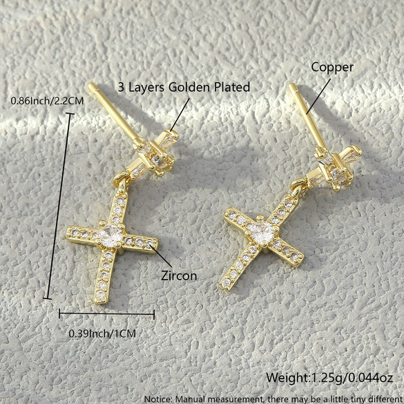 Women's Copper Goldplated Geometric Cross Ear Nail
