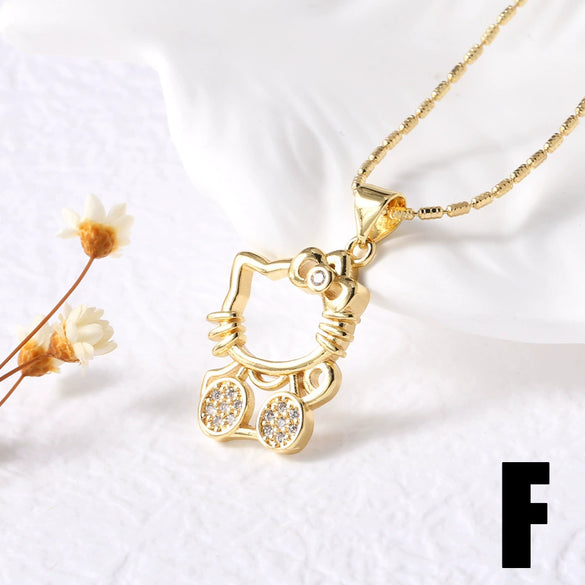 Women's Copper Goldplated Geometric Love Star Pendant Bamboo Chain Necklace