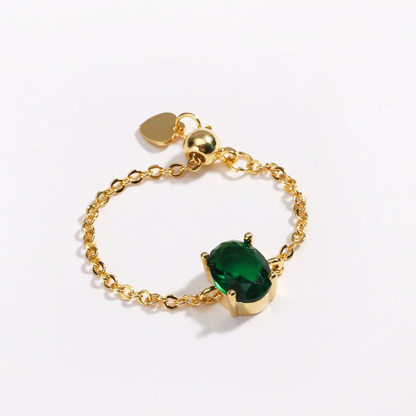 Women's Copper Goldplated Geometric Oval Stretch Ring With Zirconia Design