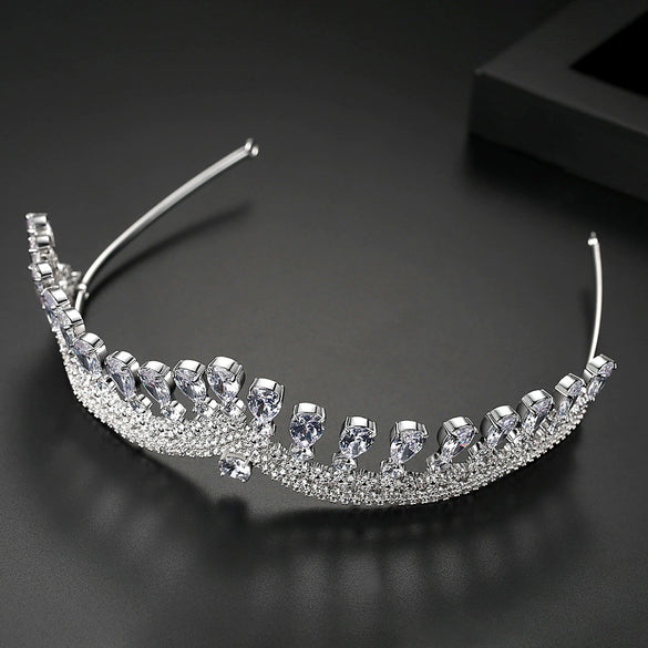 Women's Copper Headband With Inlaid Zircon Drop Details Retro Electroplated Wedding Crown Hair Accessory
