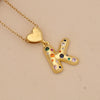 Women's Copper Heart Letter Pendant Necklace With Colorful Zircon And Letter Pattern