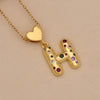 Women's Copper Heart Letter Pendant Necklace With Colorful Zircon And Letter Pattern