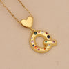 Women's Copper Heart Letter Pendant Necklace With Colorful Zircon And Letter Pattern