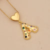 Women's Copper Heart Letter Pendant Necklace With Colorful Zircon And Letter Pattern