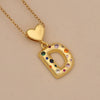 Women's Copper Heart Letter Pendant Necklace With Colorful Zircon And Letter Pattern