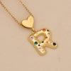 Women's Copper Heart Letter Pendant Necklace With Colorful Zircon And Letter Pattern