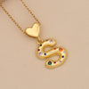 Women's Copper Heart Letter Pendant Necklace With Colorful Zircon And Letter Pattern