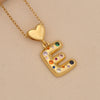 Women's Copper Heart Letter Pendant Necklace With Colorful Zircon And Letter Pattern