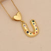Women's Copper Heart Letter Pendant Necklace With Colorful Zircon And Letter Pattern