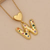 Women's Copper Heart Letter Pendant Necklace With Colorful Zircon And Letter Pattern
