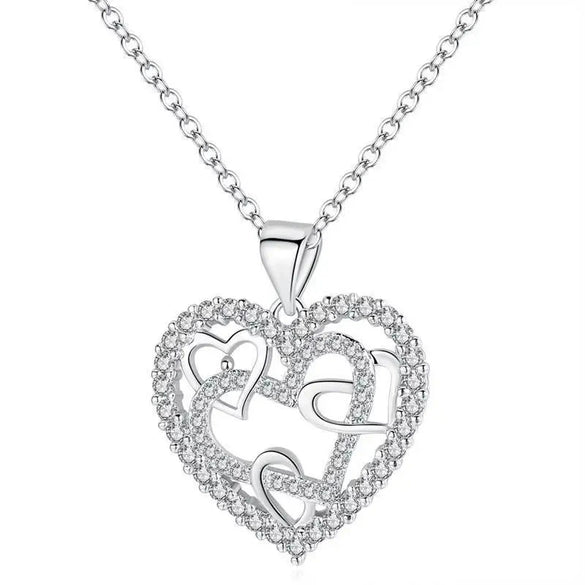 Women's Copper Heart Pendant Necklace With Hollow Design And Zircon Mixed Gemstone Inlay O Chain Fresh Style