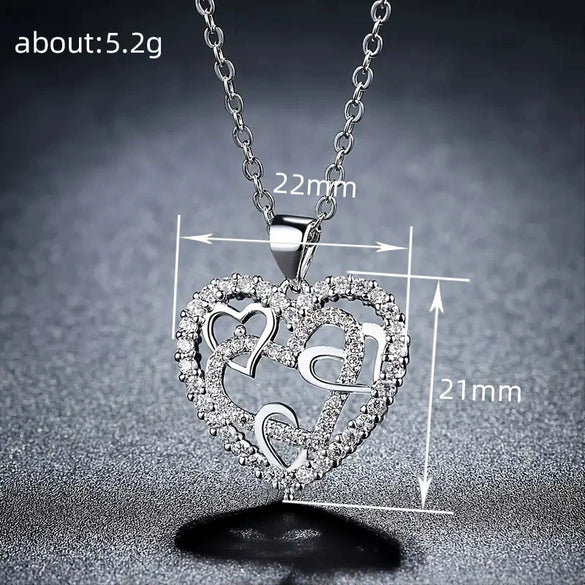 Women's Copper Heart Pendant Necklace With Hollow Design And Zircon Mixed Gemstone Inlay O Chain Fresh Style