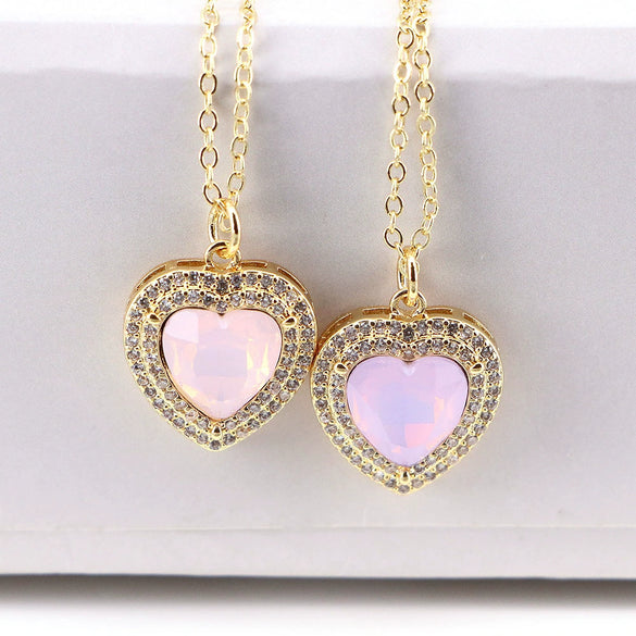 Women's Copper Heart Pendant Necklace With Zircon Inlay Water Wave Chain Electroplated Simple Elegant Classic Jewelry