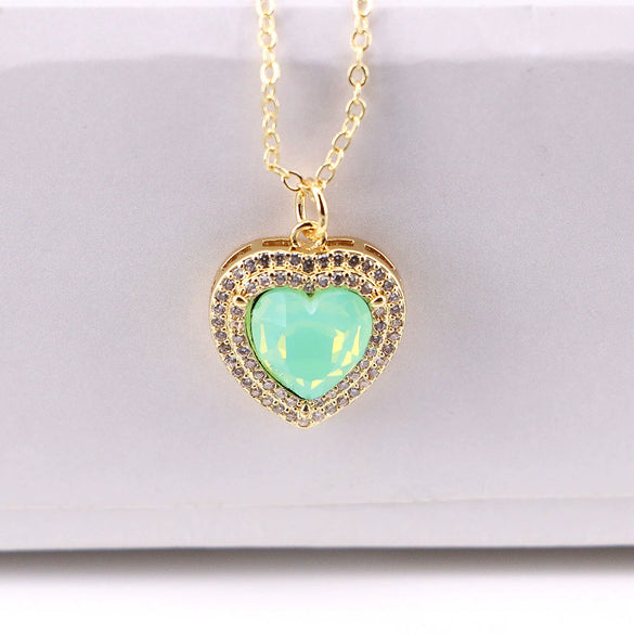 Women's Copper Heart Pendant Necklace With Zircon Inlay Water Wave Chain Electroplated Simple Elegant Classic Jewelry