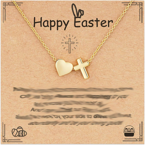 Women's Copper Heart Shaped Cross Pendant Necklace With Electroplated Geometric Design Sweet And Cool Clavicle Chain