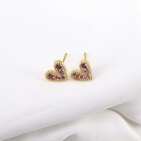 Women's Copper Heart Shaped Zircon Inlaid Earrings Simple Geometric Fashion Jewelry With Diamond Cut Finish