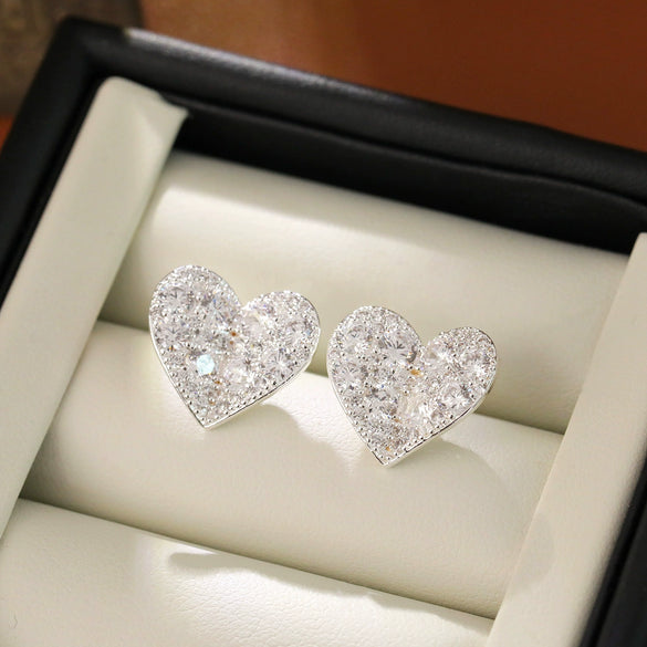 Women's Copper Heartshaped Geometric Earrings With Electroplating And Diamond Zircon Design