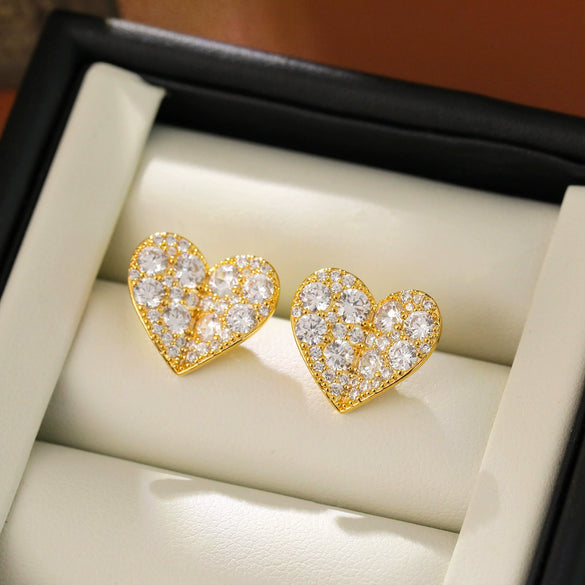 Women's Copper Heartshaped Geometric Earrings With Electroplating And Diamond Zircon Design